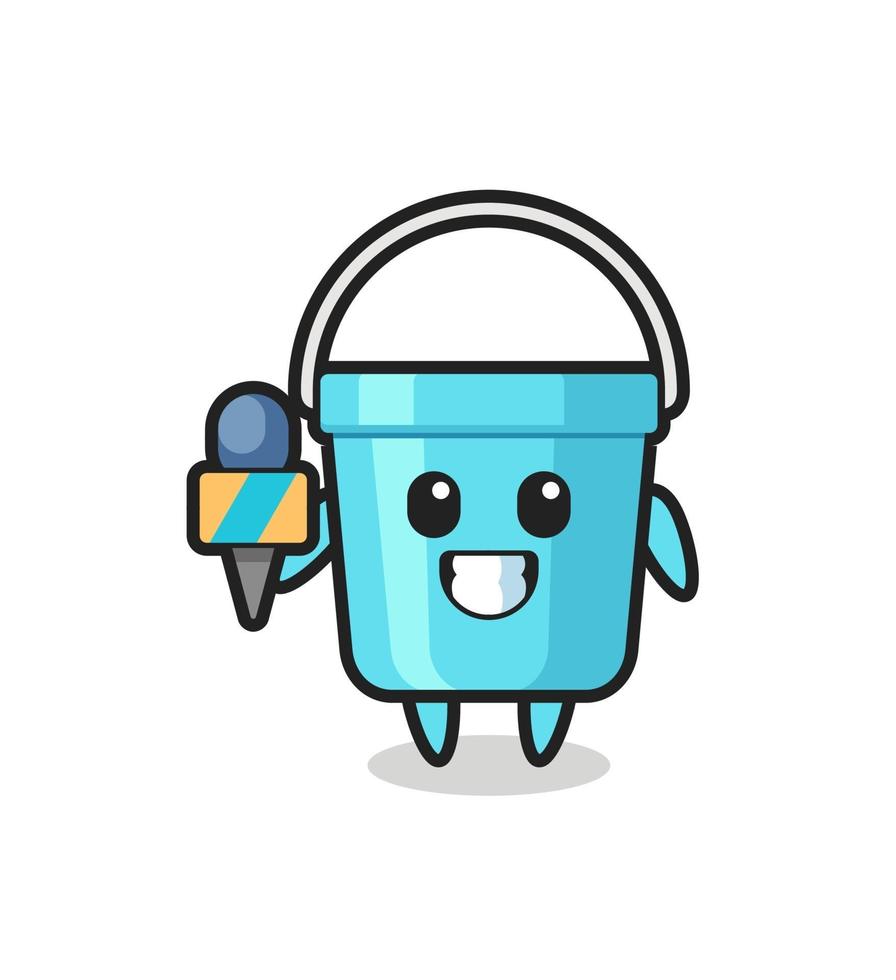 Mascota de personaje de cubo de plástico como reportero de noticias. vector