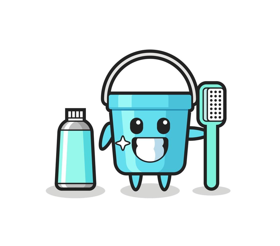 Mascot Illustration of plastic bucket with a toothbrush vector