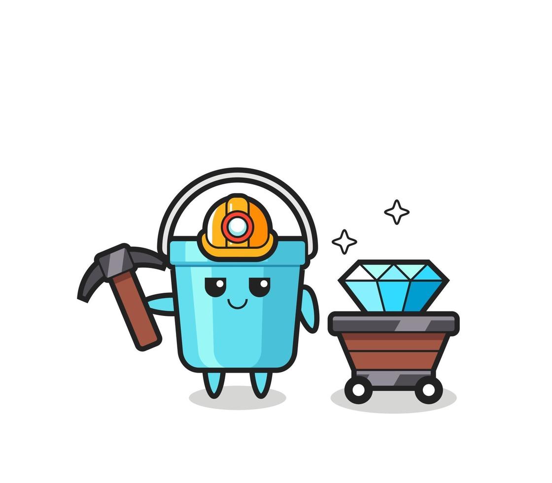 Character Illustration of plastic bucket as a miner vector