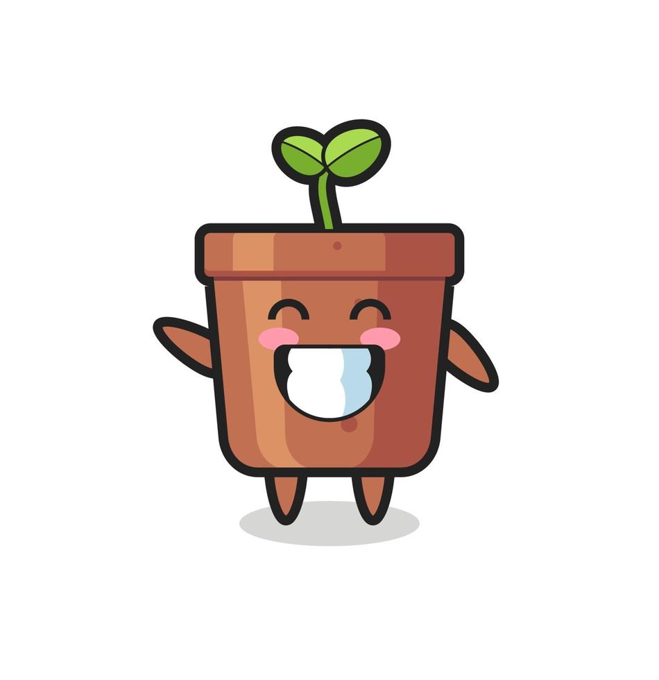 plant pot cartoon character doing wave hand gesture vector