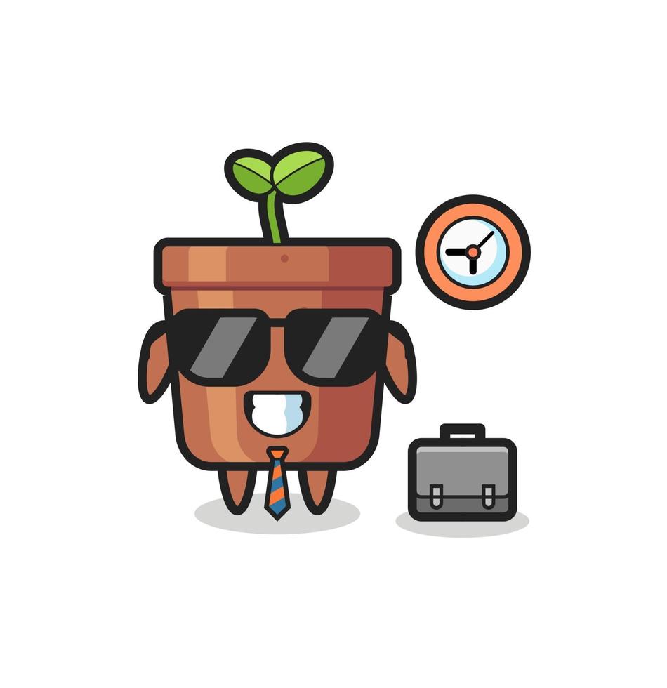 Cartoon mascot of plant pot as a businessman vector