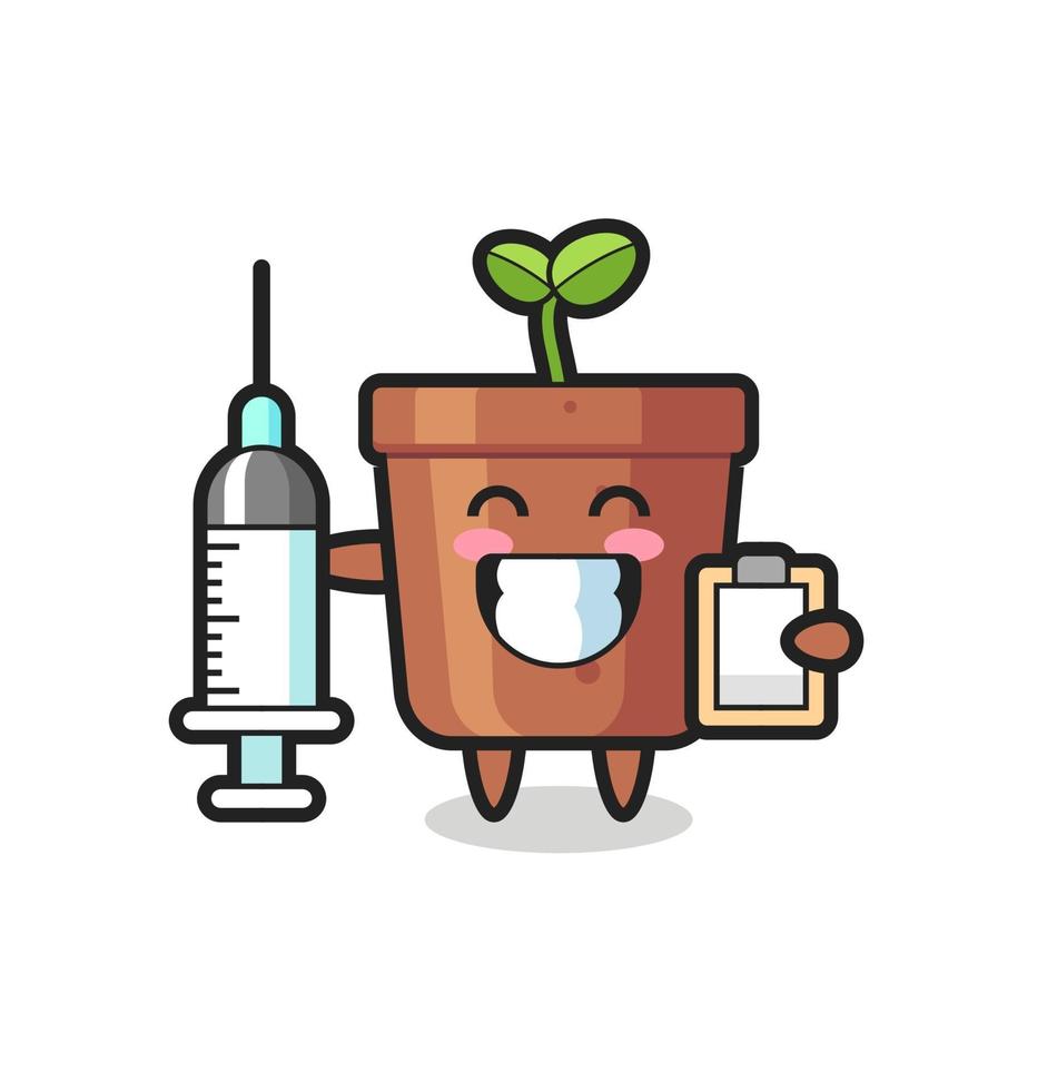 ilustración de mascota de maceta como médico vector