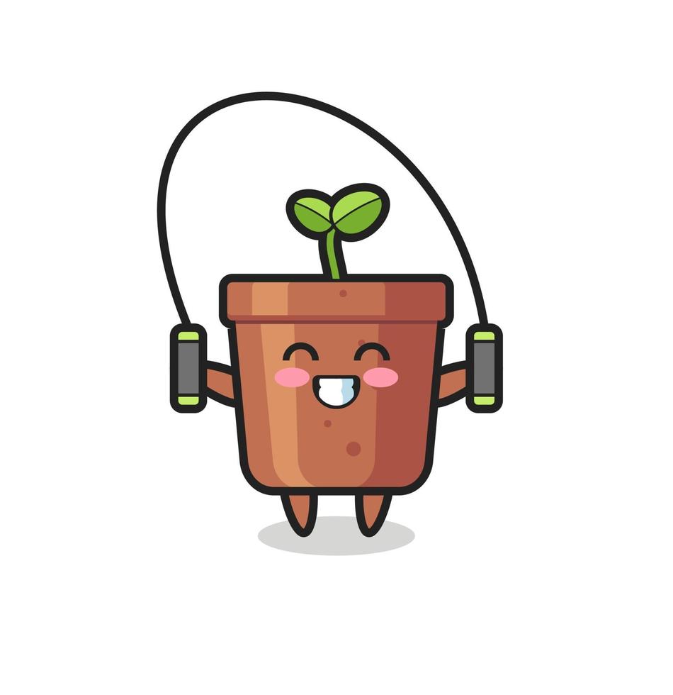 plant pot character cartoon with skipping rope vector