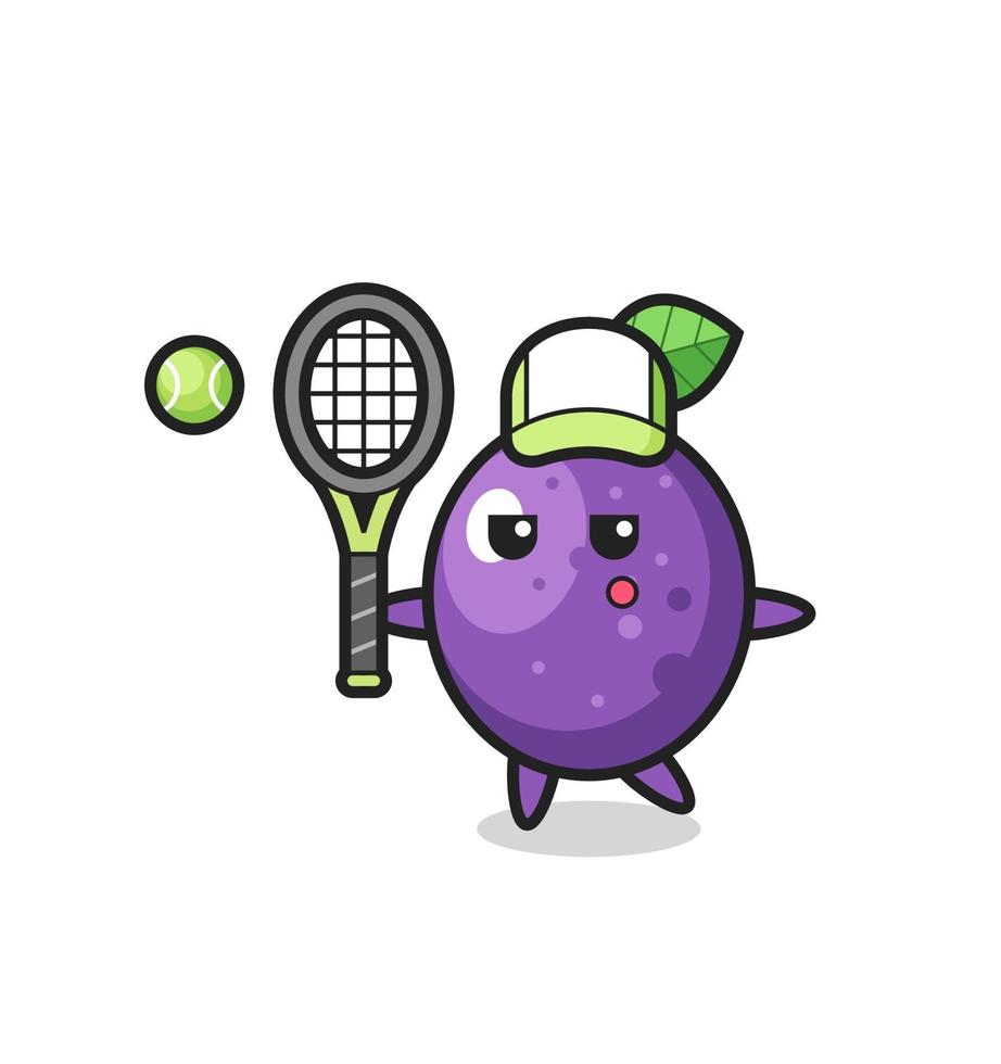 Cartoon character of passion fruit as a tennis player vector