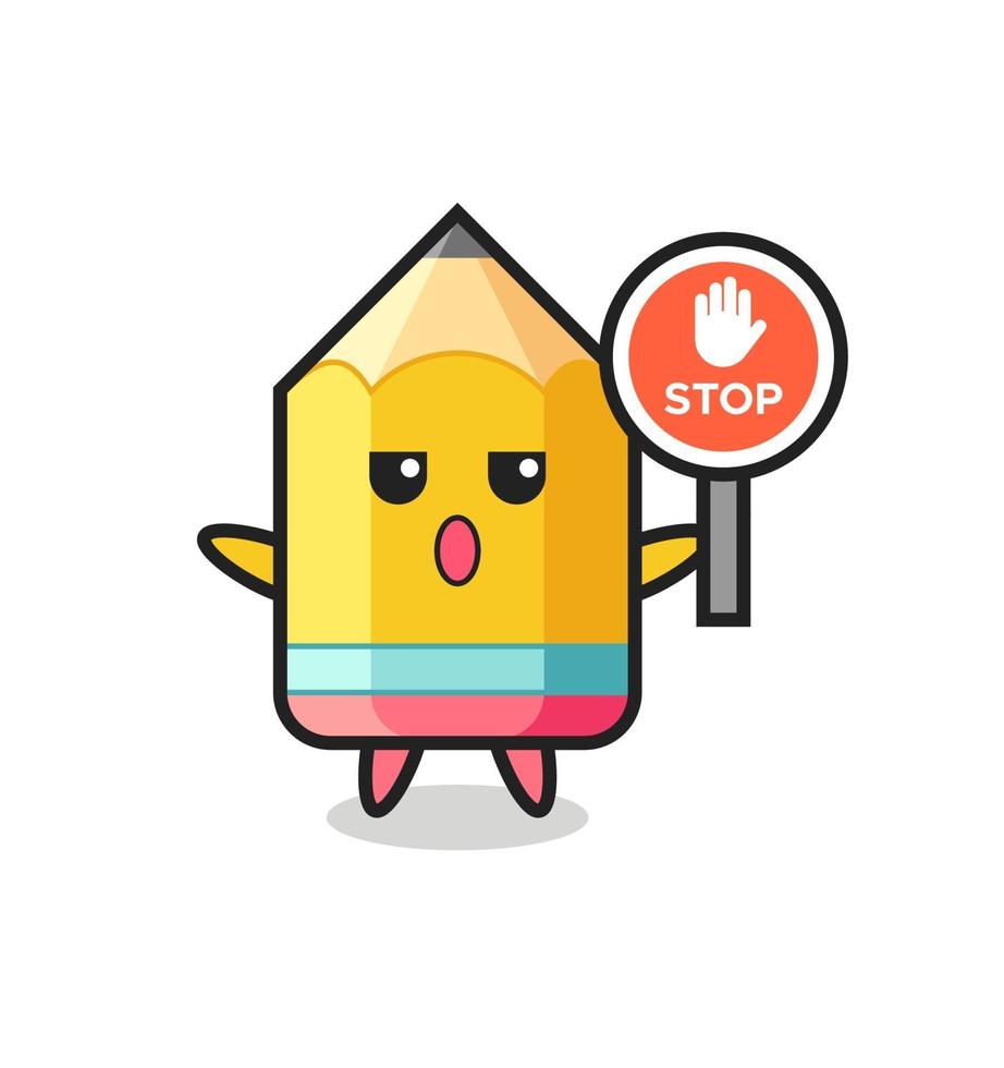 pencil character illustration holding a stop sign vector