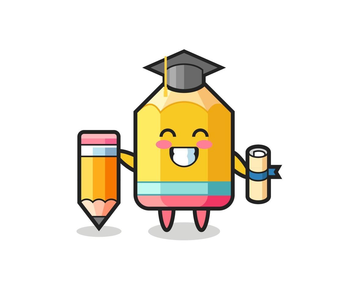 pencil illustration cartoon is graduation with a giant pencil vector