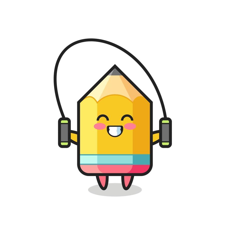 pencil character cartoon with skipping rope vector