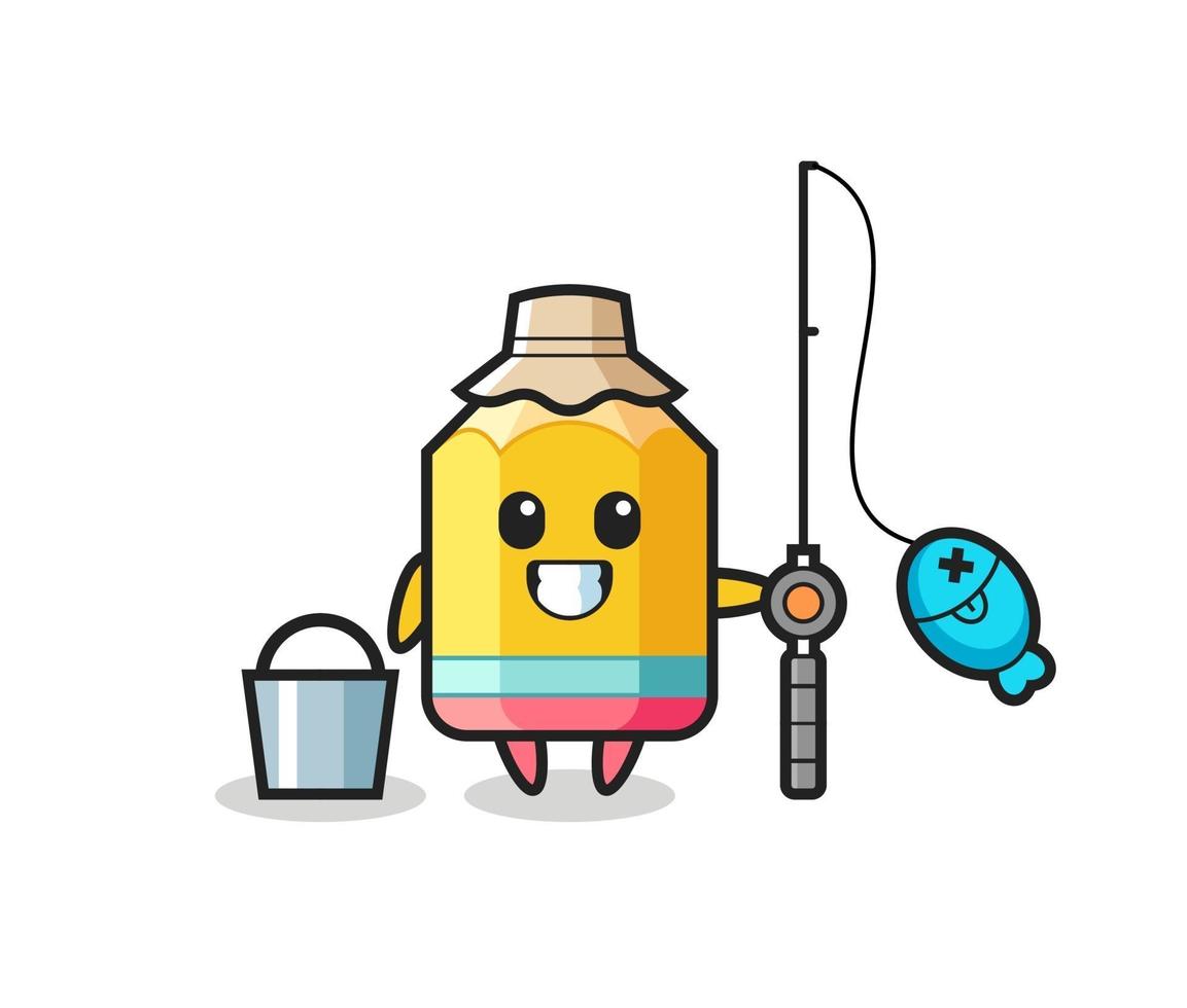 Mascot character of pencil as a fisherman vector