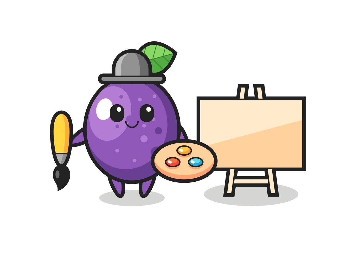 Illustration of passion fruit mascot as a painter vector