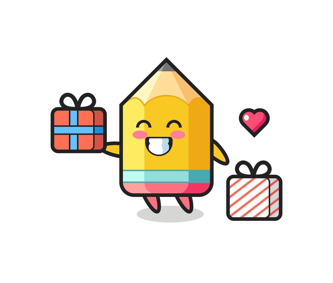 pencil mascot cartoon giving the gift vector