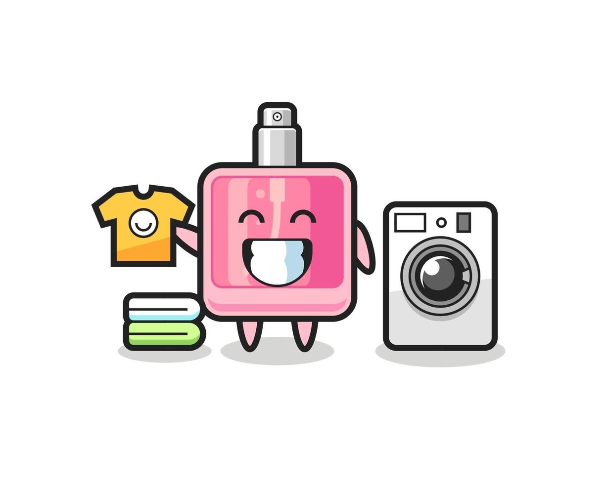 Mascot cartoon of perfume with washing machine vector