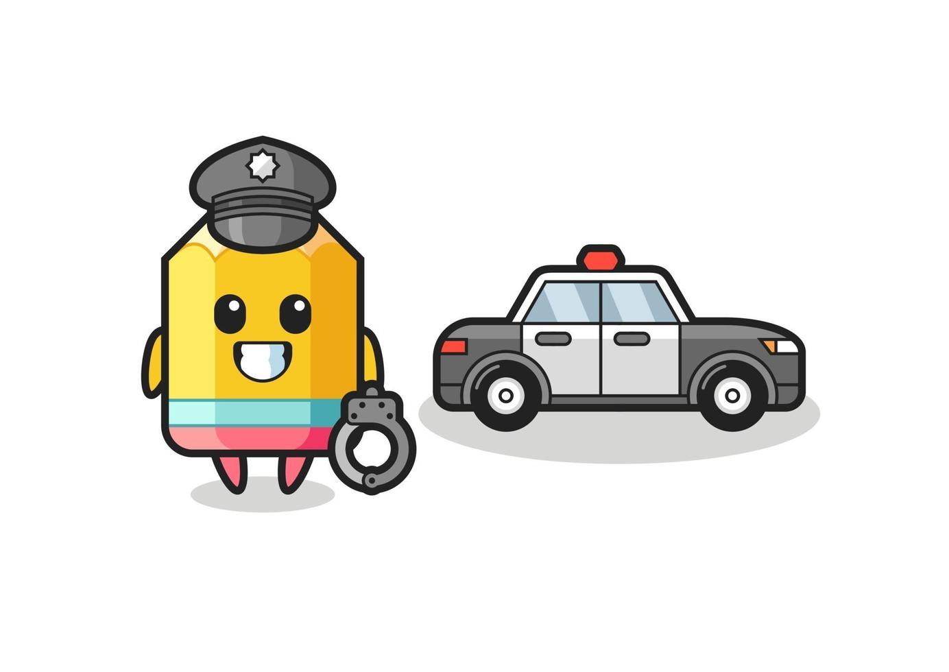 Cartoon mascot of pencil as a police vector