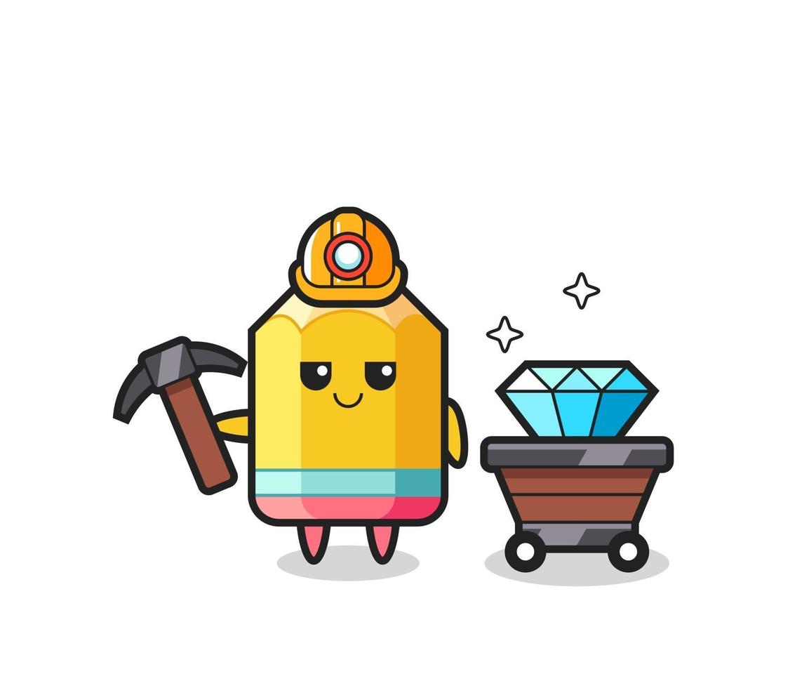 Character Illustration of pencil as a miner vector