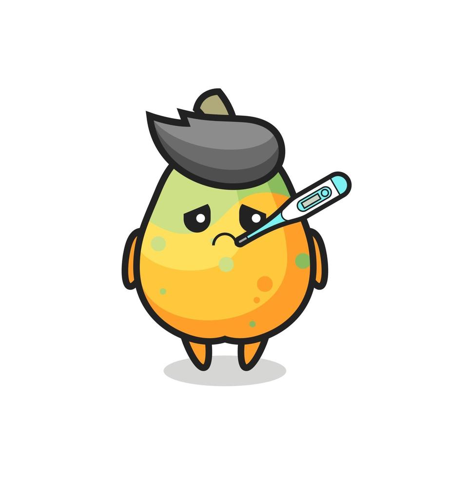 Personaje de mascota de papaya con condición de fiebre. vector