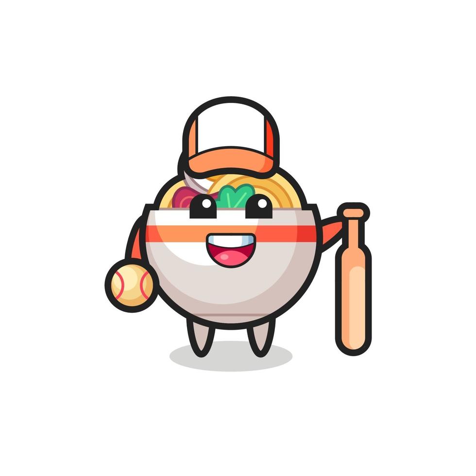 Cartoon character of noodle bowl as a baseball player vector