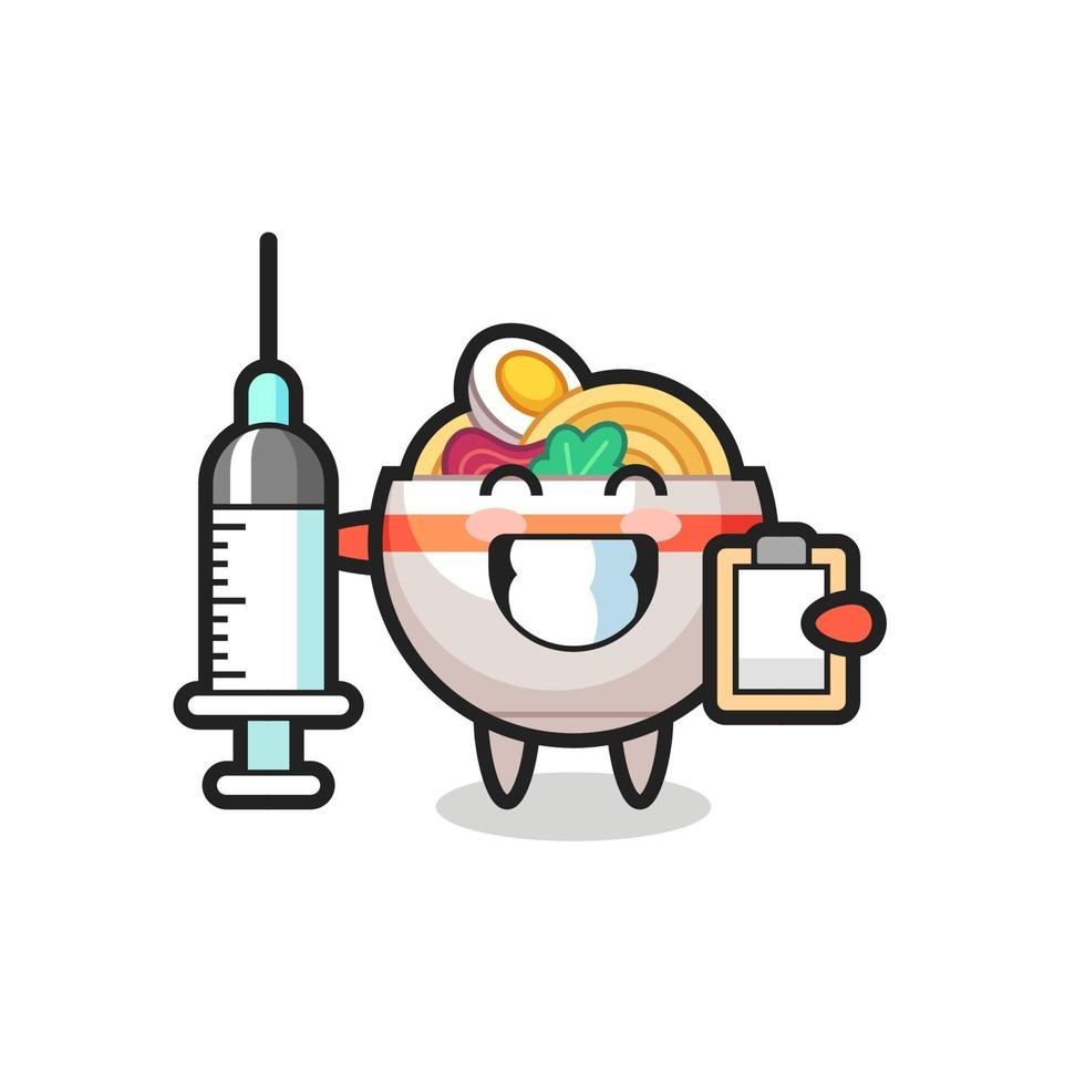 Ilustración de mascota de tazón de fideos como médico vector