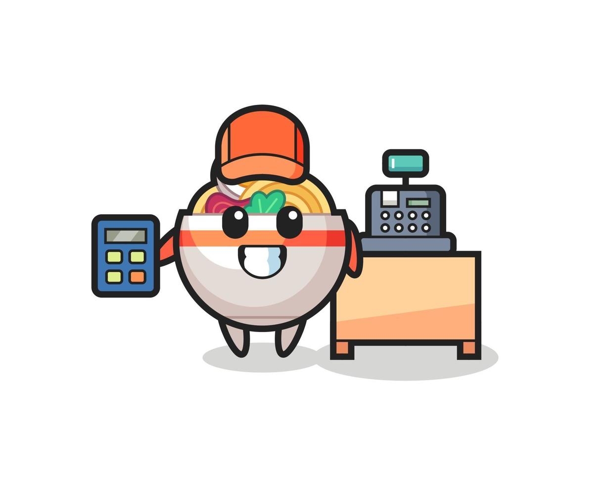Illustration of noodle bowl character as a cashier vector