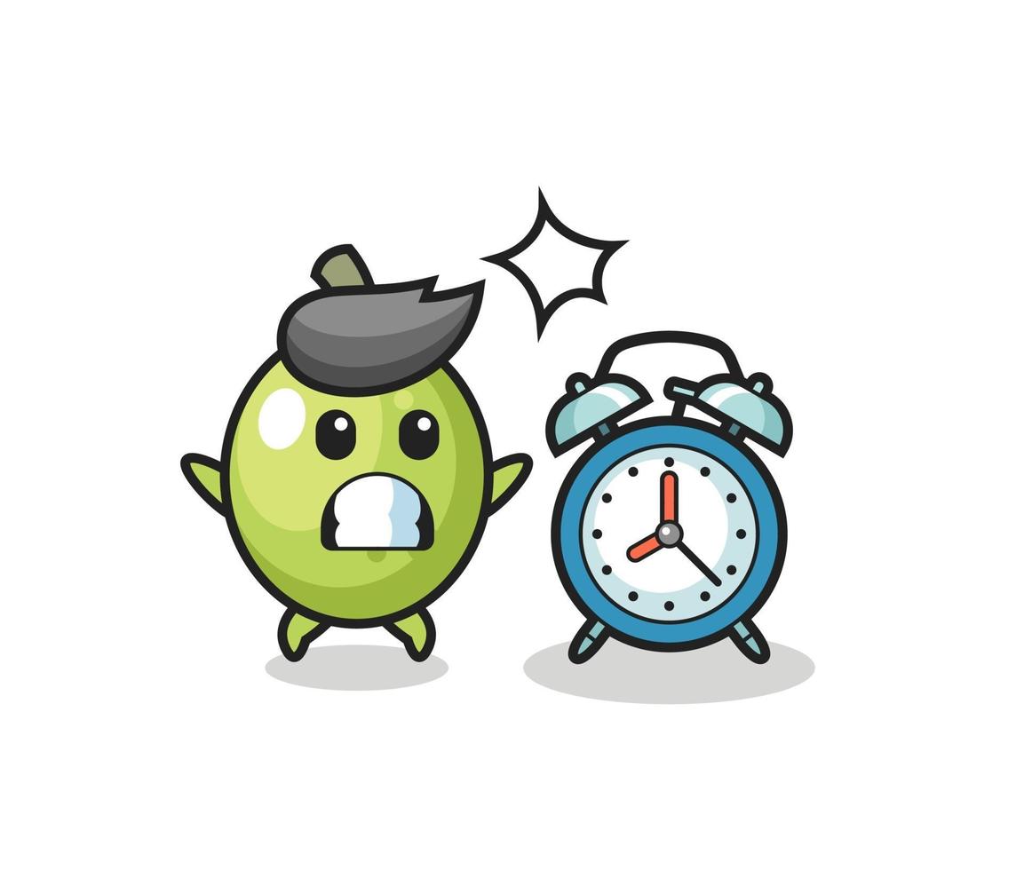 Cartoon Illustration of olive is surprised with a giant alarm clock vector