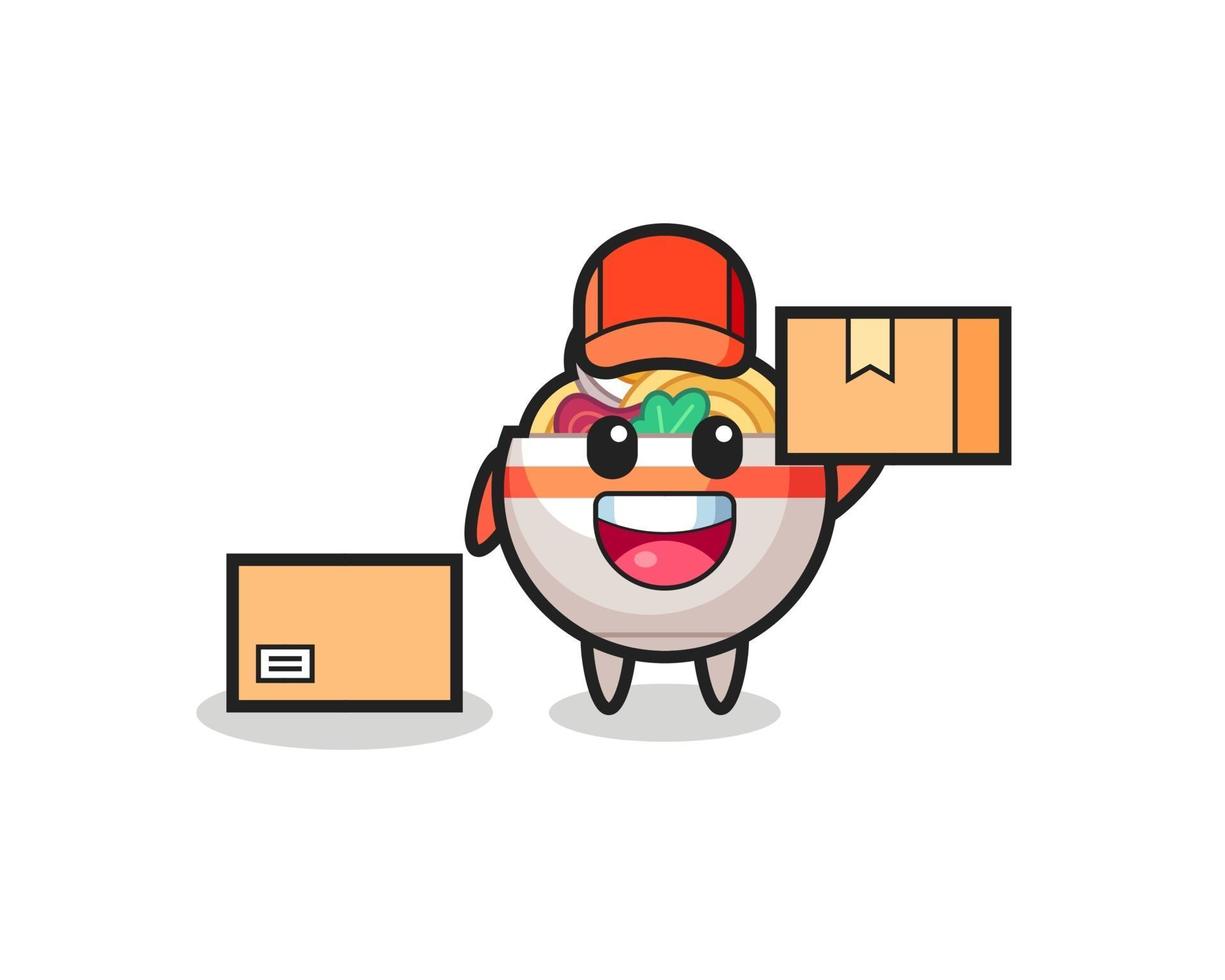 Mascot Illustration of noodle bowl as a courier vector