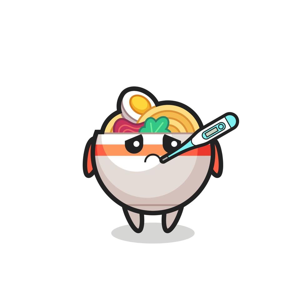 noodle bowl mascot character with fever condition vector