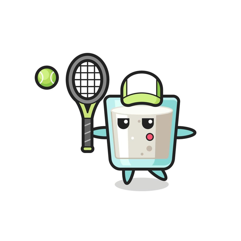 Cartoon character of milk as a tennis player vector