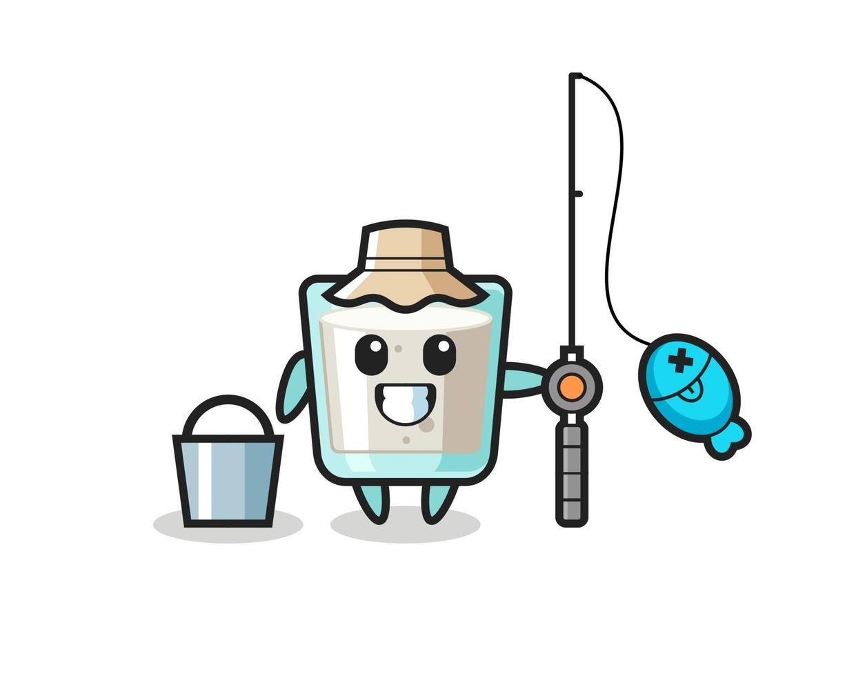 Mascot character of milk as a fisherman vector