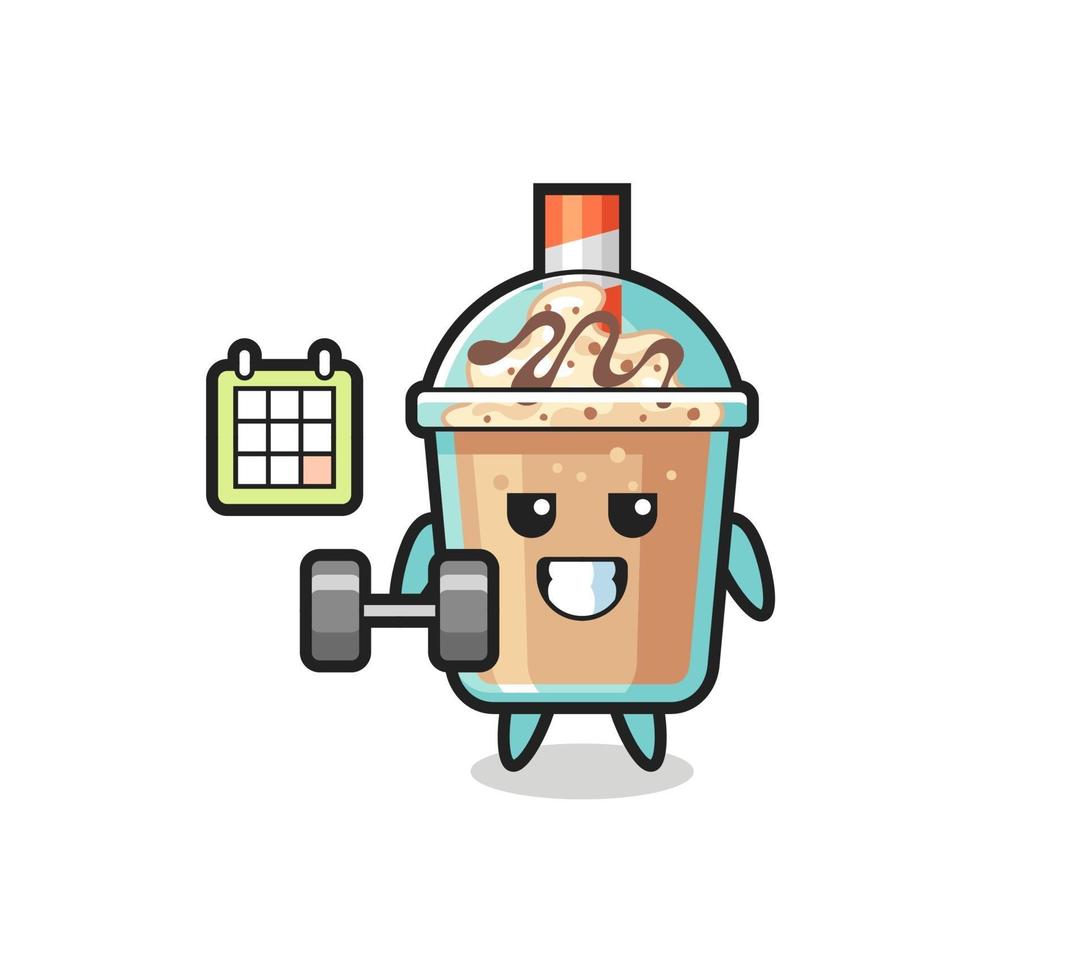 milkshake mascot cartoon doing fitness with dumbbell vector