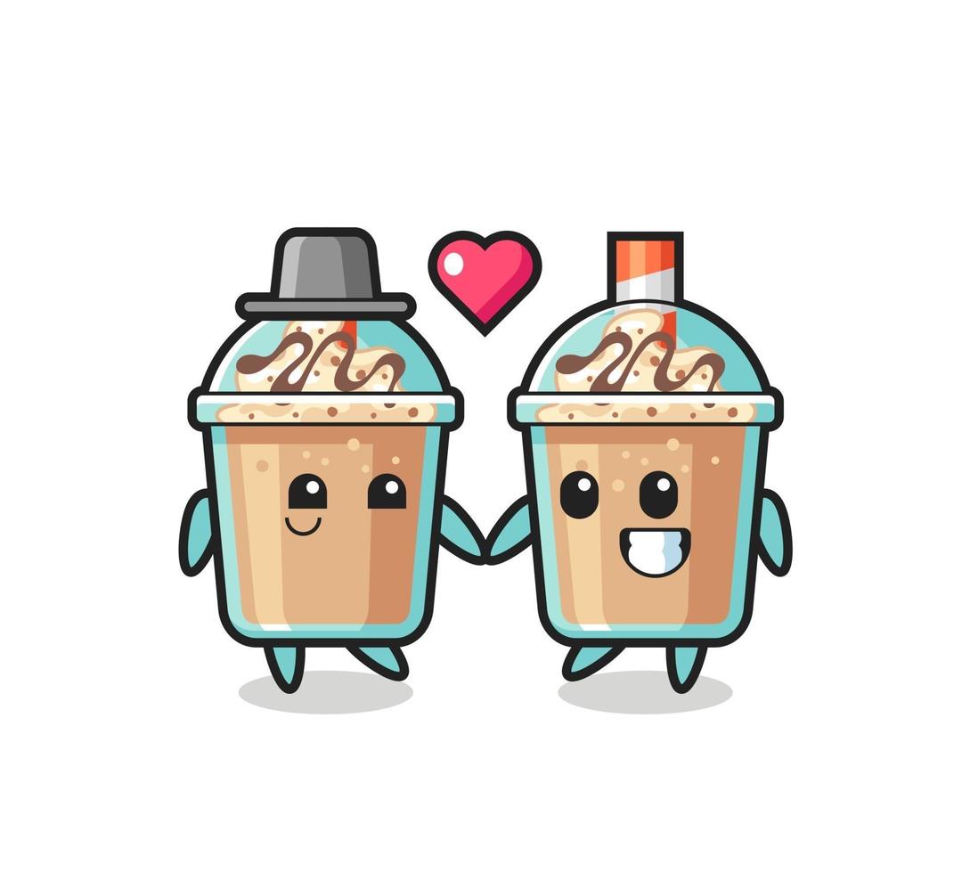 milkshake cartoon character couple with fall in love gesture vector