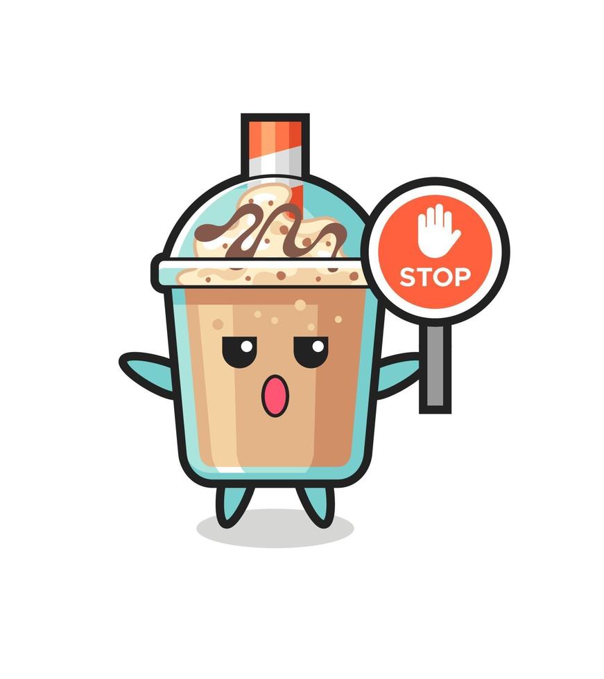 milkshake character illustration holding a stop sign vector