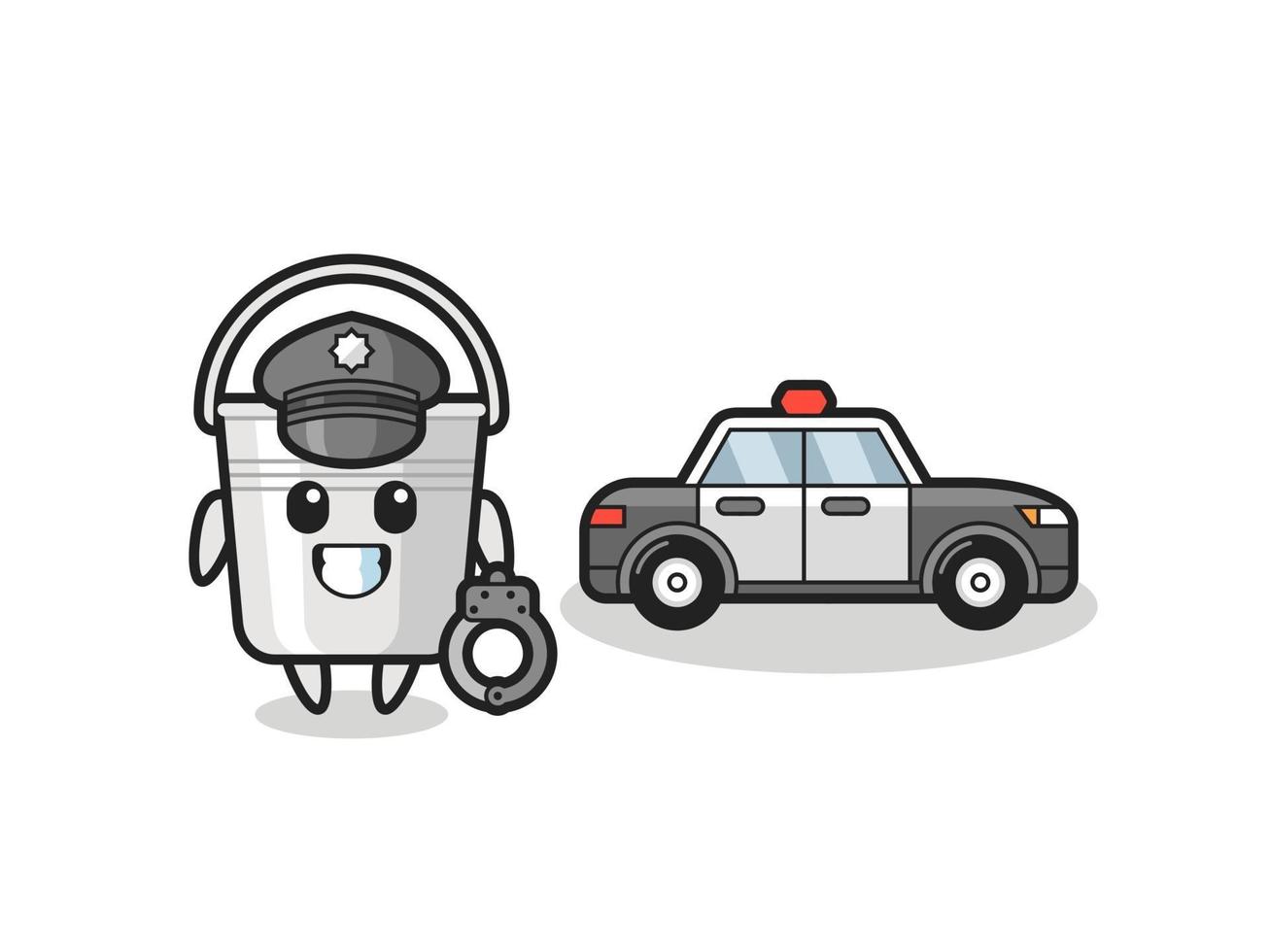 mascota de dibujos animados de cubo de metal como policía vector