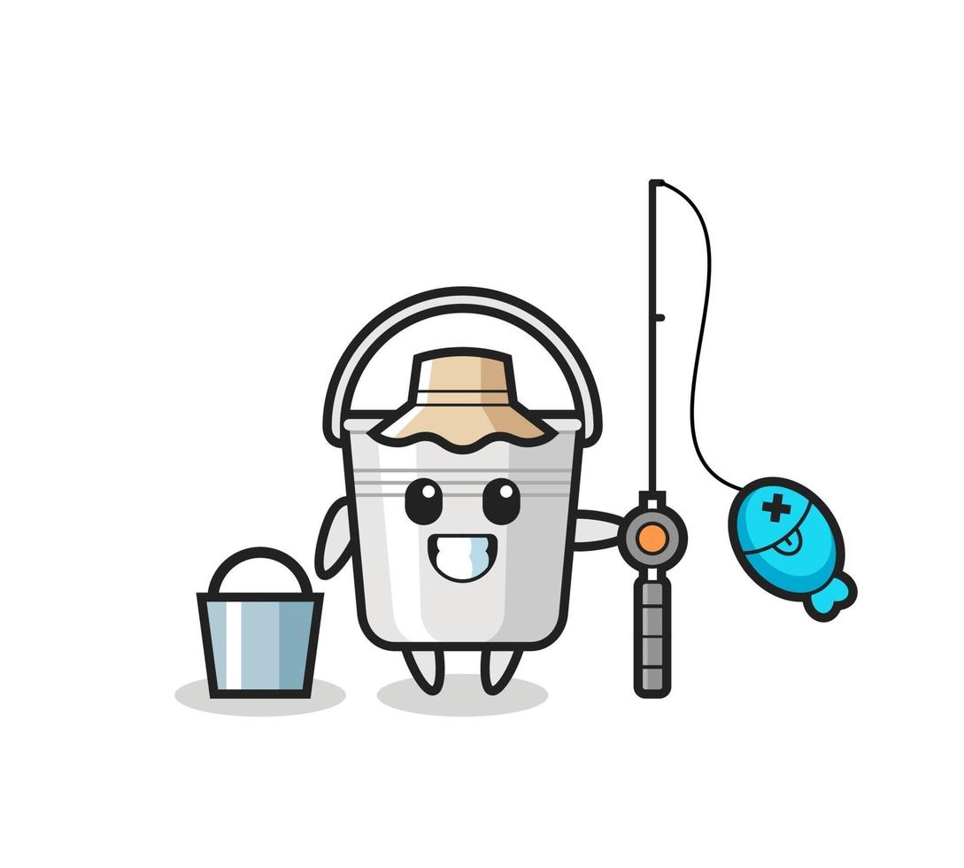 Mascot character of metal bucket as a fisherman vector