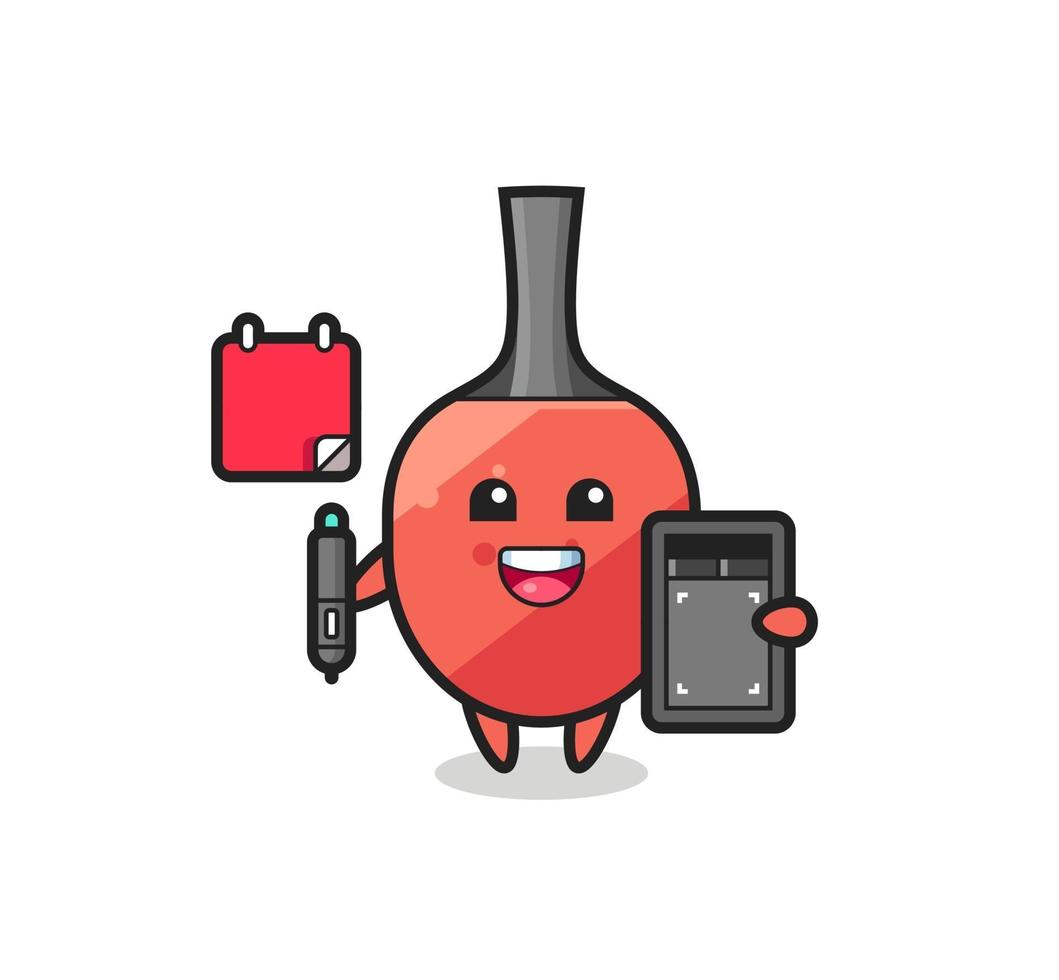 Illustration of table tennis racket mascot as a graphic designer vector
