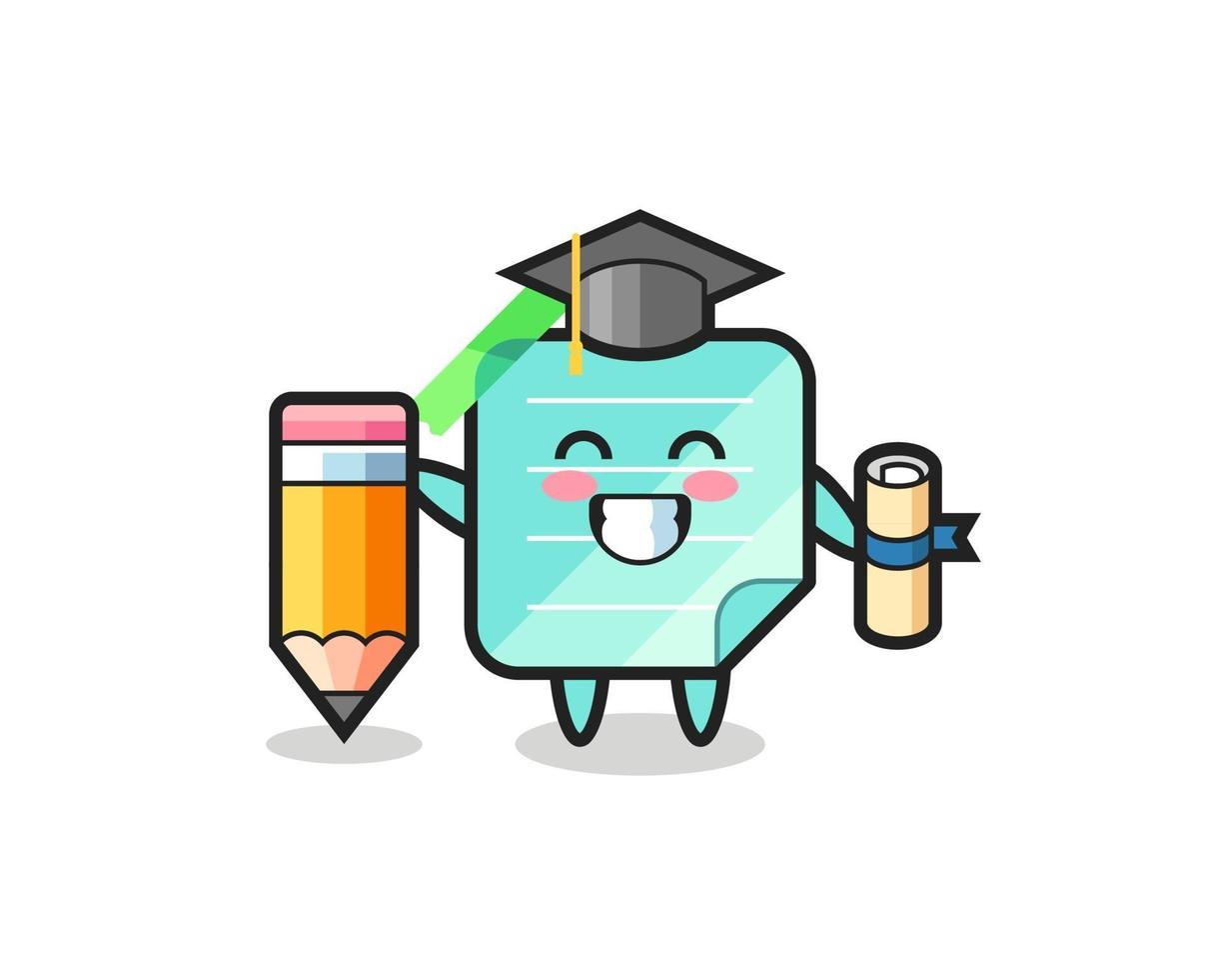 sticky notes illustration cartoon is graduation with a giant pencil vector