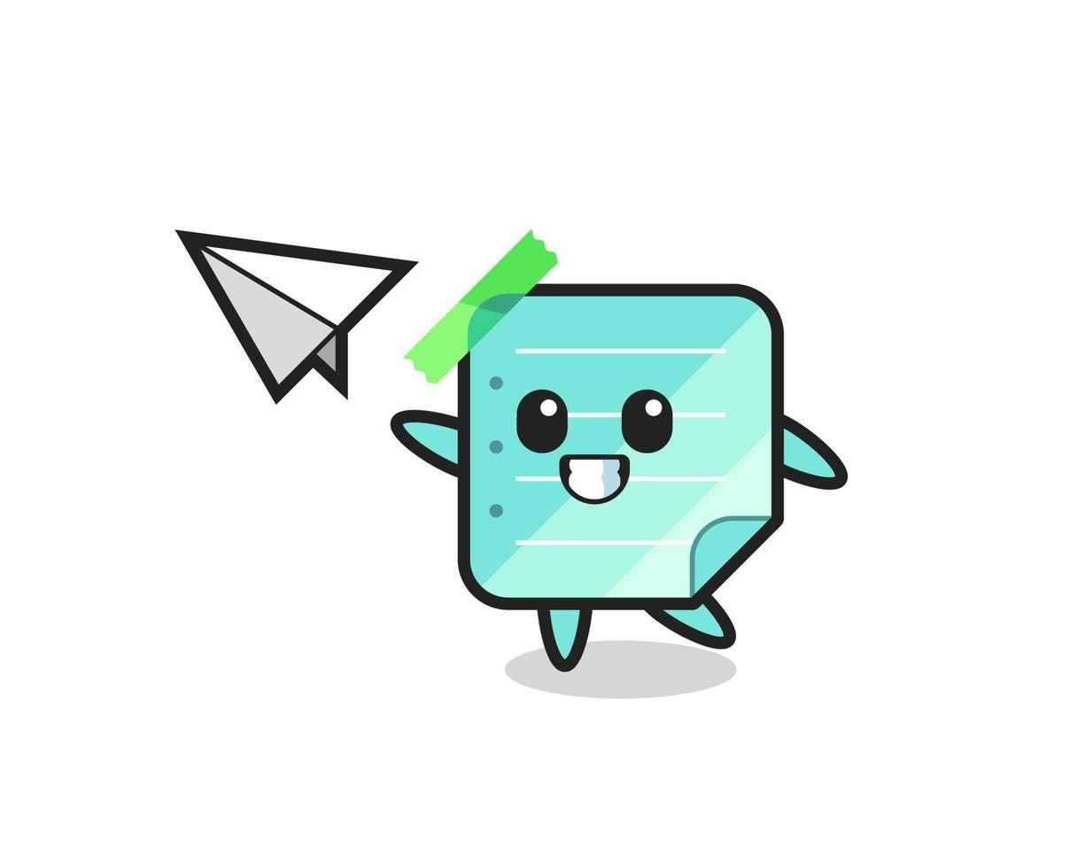 sticky notes cartoon character throwing paper airplane vector