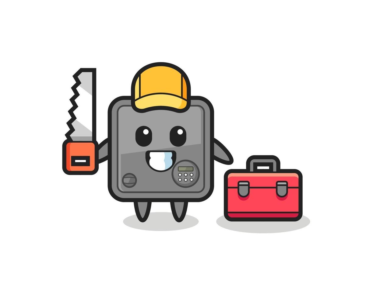 Illustration of safe box character as a woodworker vector