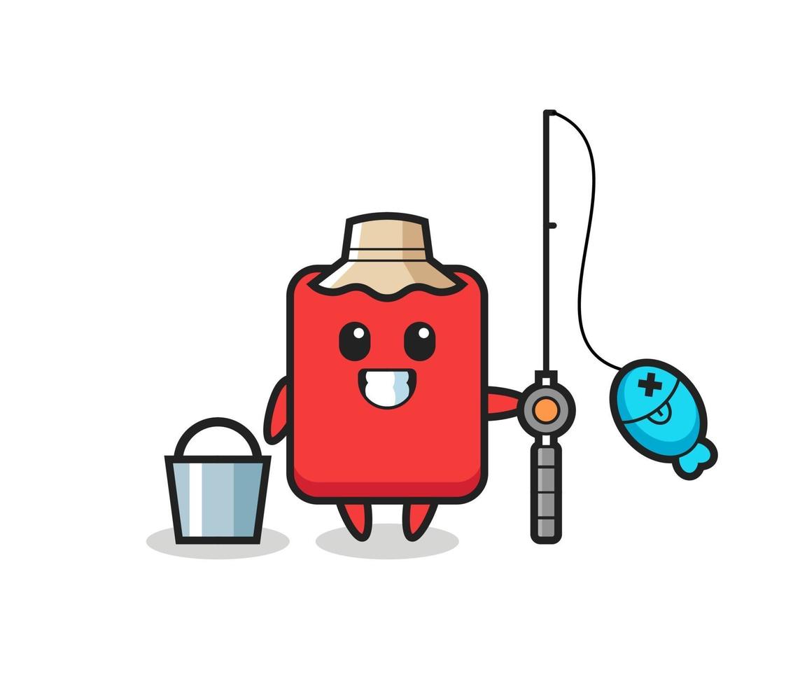 Mascota personaje de tarjeta roja como pescador. vector