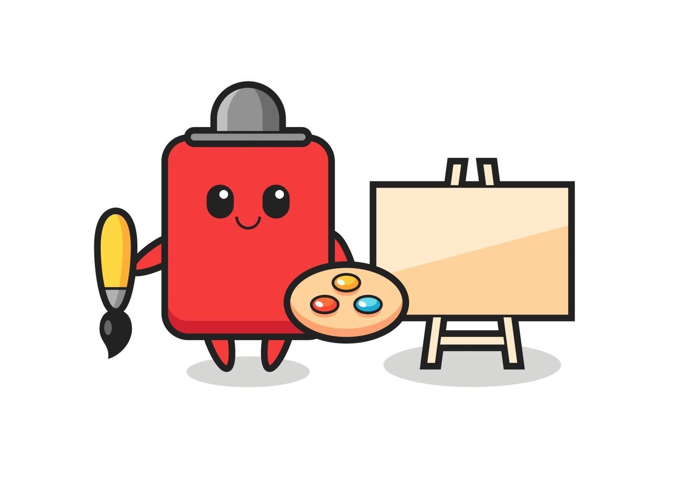 Ilustración de la mascota de la tarjeta roja como pintor vector