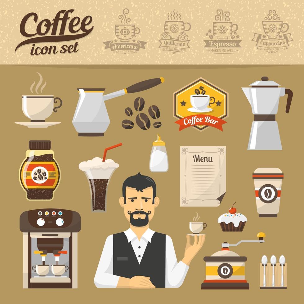 conjunto de iconos de café. cafetería en estilo plano vector