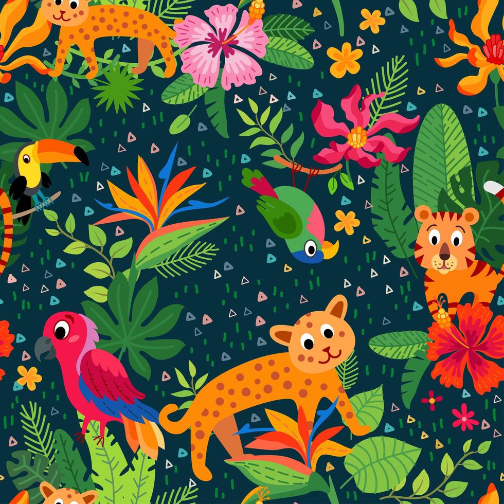 Cheetah and leopards pattern. Exotic summer paradise vector