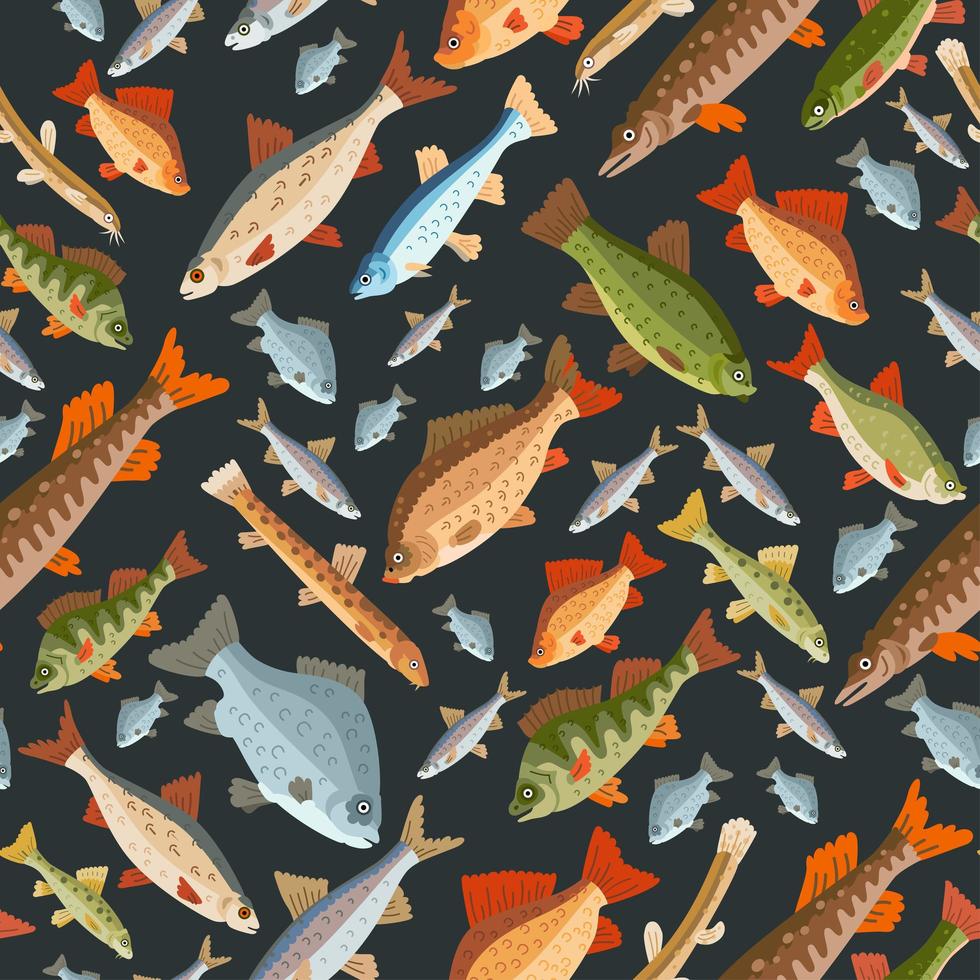 Seamless freshwater fish pattern. A vector seafood