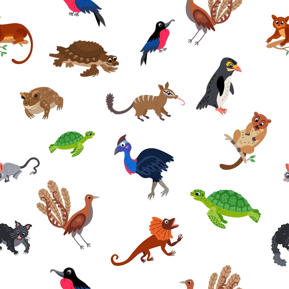 Wild Oceania animals flat style seamless pattern vector