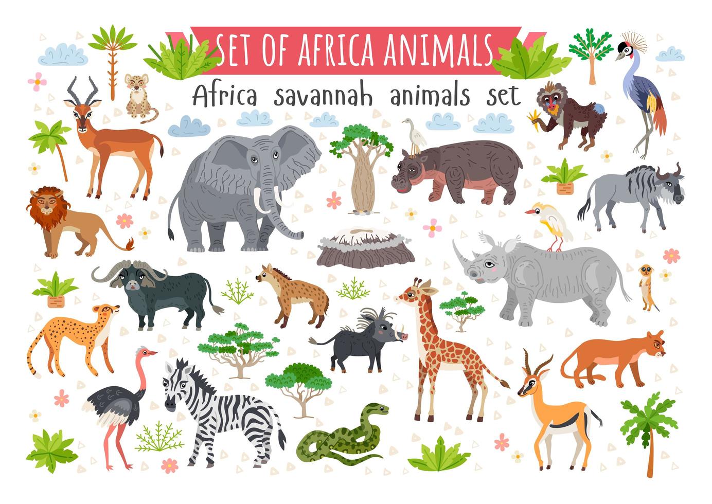 Conjunto de animales de la sabana africana. animales salvajes del trópico vector