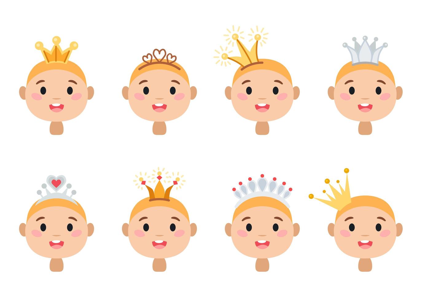 Set of cartoon crowns isolated on white vector