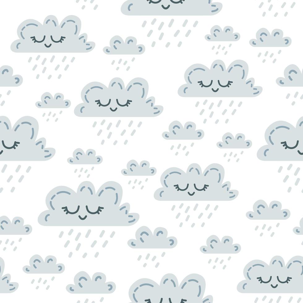 Kawaii nubes divertidas de patrones sin fisuras. un vector