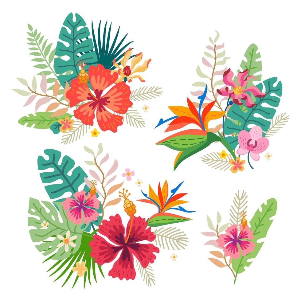 Collection of tropical flowers. A floral set vector