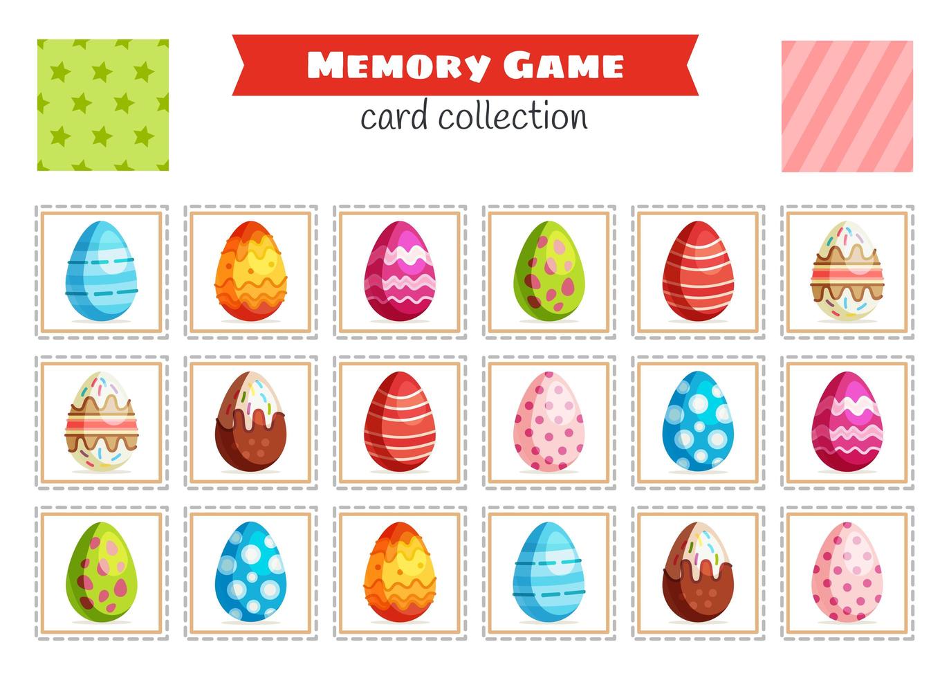 Memory Game for Preschool Children, Vector Cards with Cartoon