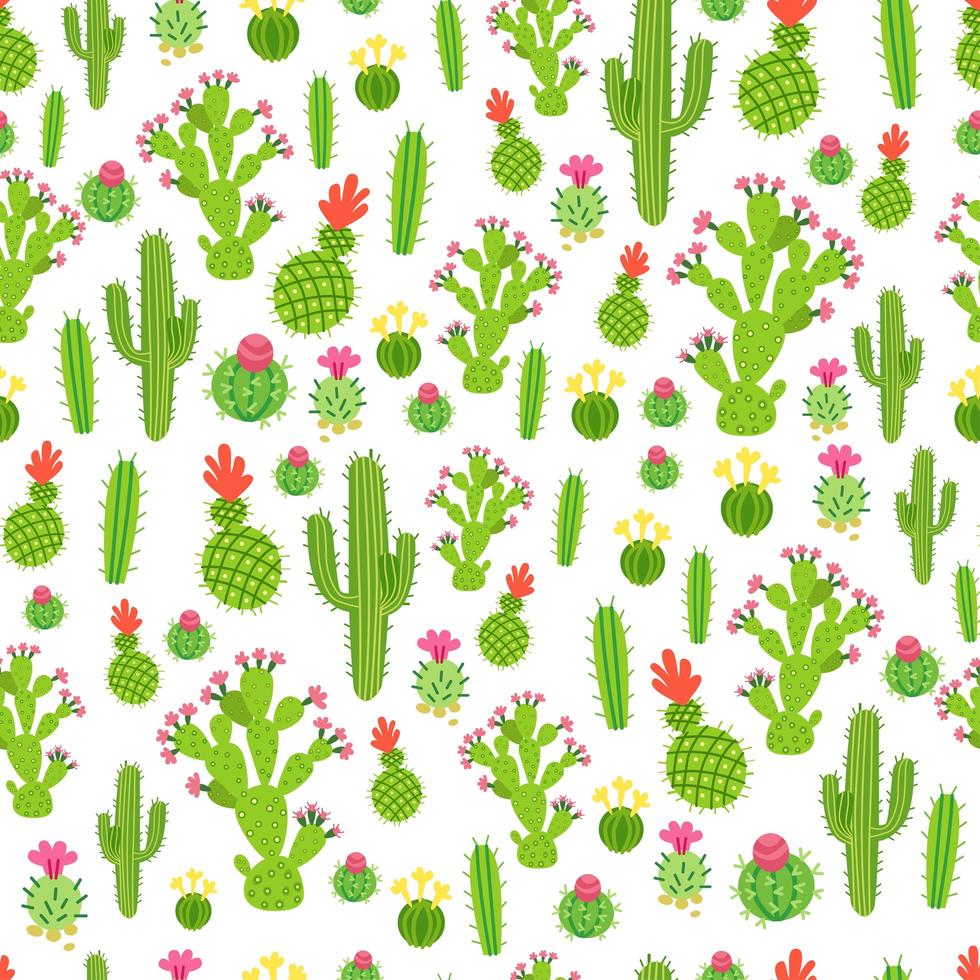 un patrón de vector de cactus de dibujos animados brillante infantil