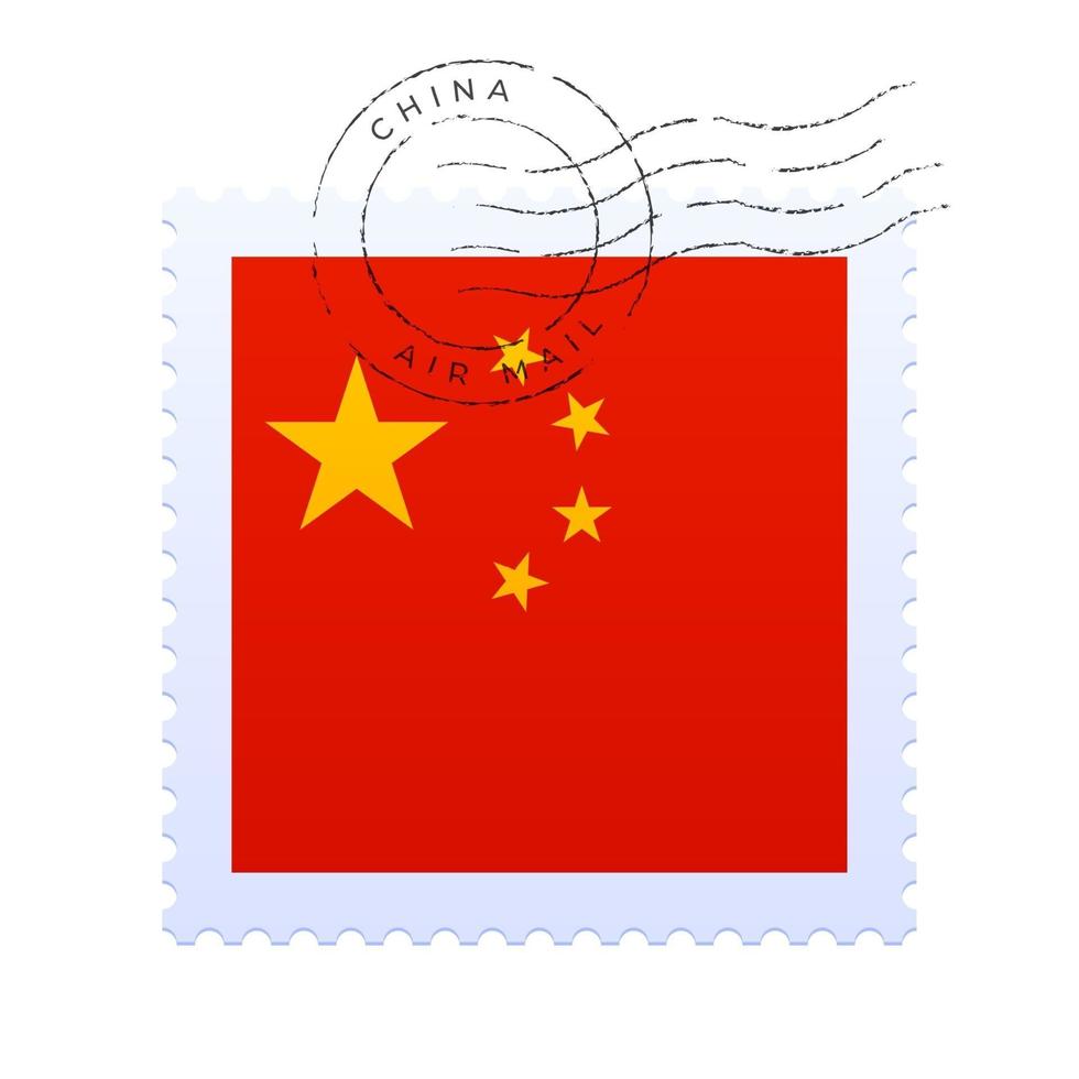 marca de correo de China. sello postal de la bandera nacional vector