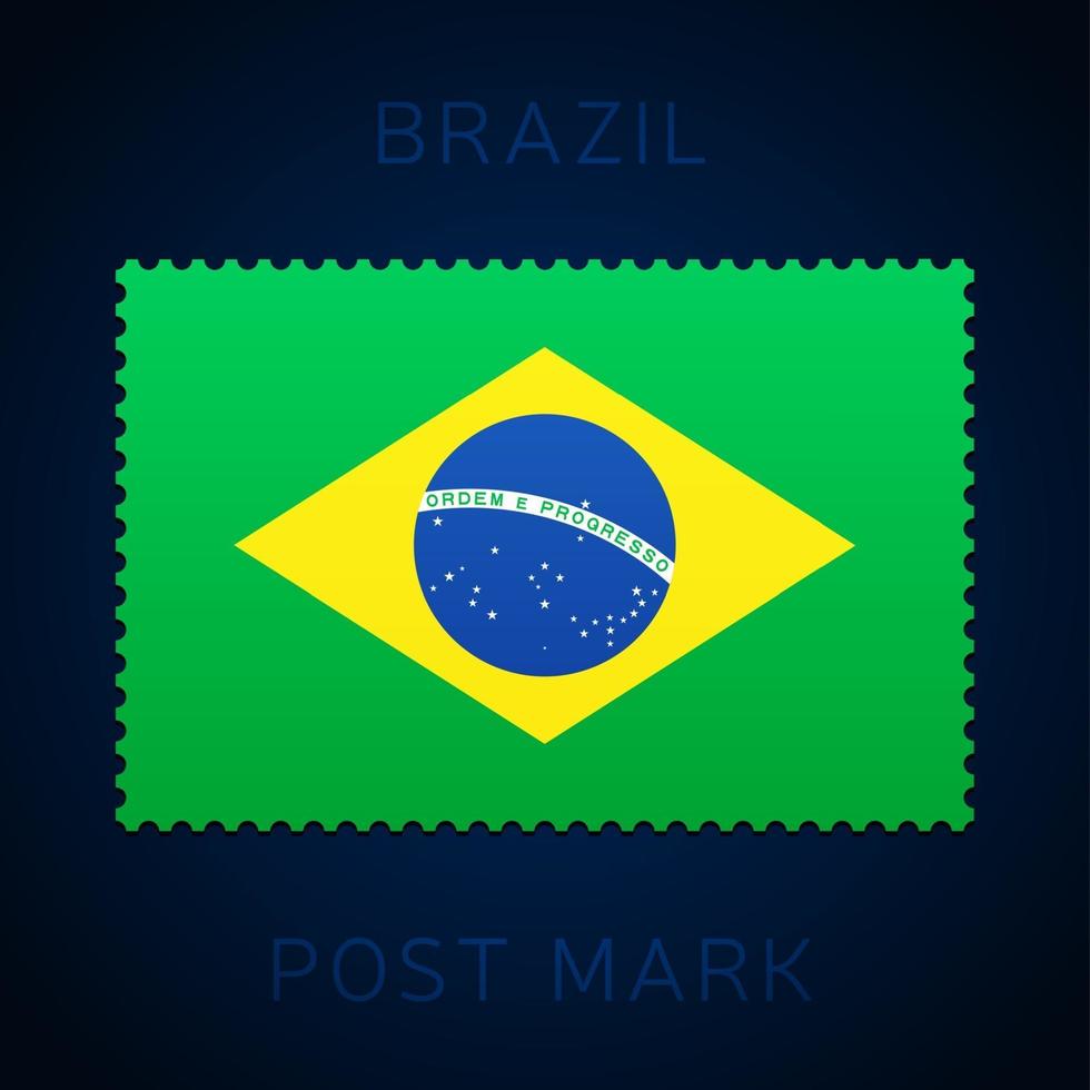 Marca postal de Brasil. Sello de la bandera nacional aislado en blanco vector