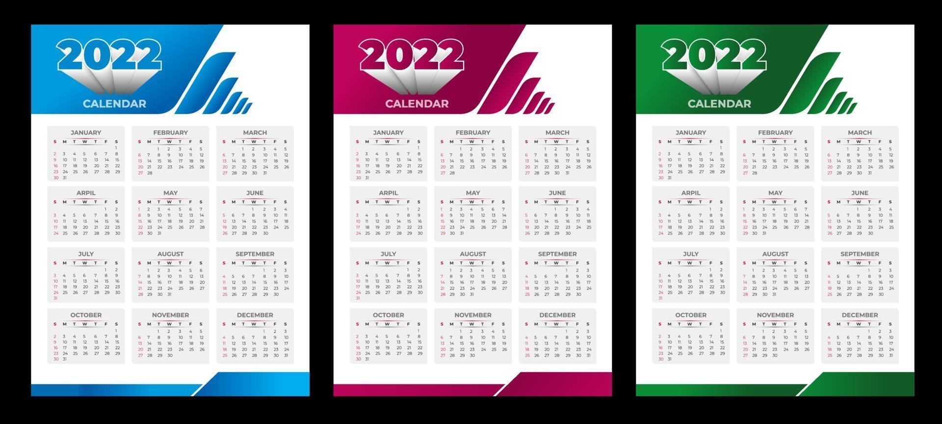 2022 Monthly calendar template for new year wall calendar vector